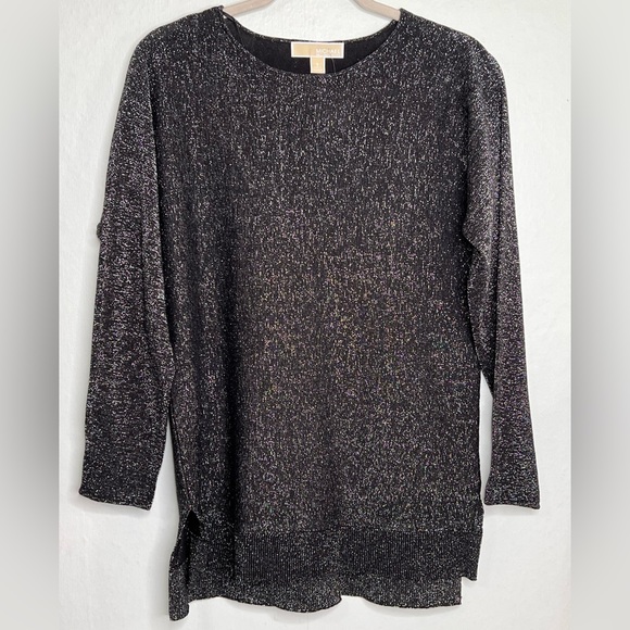 MICHAEL KORS BLACK & SILVER THREAD LIGHTWEIGHT SWEATER HI-LOW HEM NWT. #128 - Picture 1 of 9